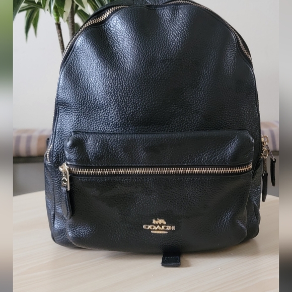 Coach Black Charlie black Leather Medium Backpack.. - Picture 2 of 10